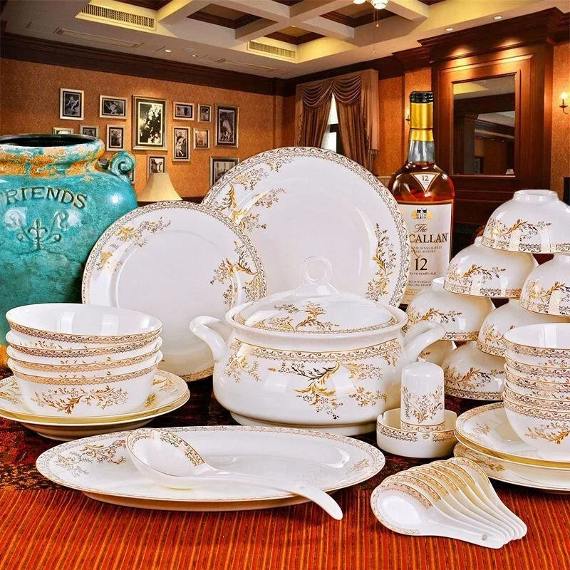 Porcelain Dinner Set Bone China Tableware Ceramic Dish Ensemble Dinnerware Collection Elegant Diner Service Kit - Kimlud