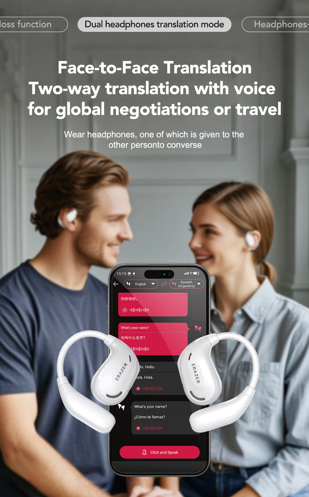 ERAZER XT66PRO Bluetooth Earphones ASMR Headsets DIY APP AI Translator Earbuds Wireless Headphones 13 Hours long life Display - Kimlud