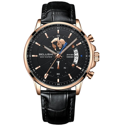 Mens Watches Waterproof Chronograph Sports Watches Men Quartz Wristwatches Brand Luxury Leather Watch For Men Casual Business
