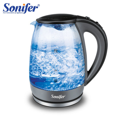 1.7L Glass Health Preserving Pot Electric Kettle with Led Lighting 2000W Quick Boiling Water Auto Shutdown Without BPA Sonifer - Kimlud