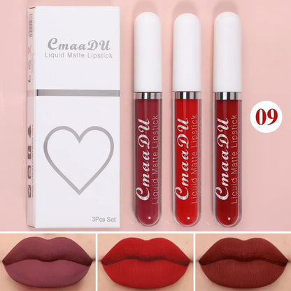 3Pcs/Set Waterproof Matte Nude Lip Gloss Brown Nude Pigment Dark Red Long Lasting Velvet Liquid Lipstick Women Makeup Lip Glaze