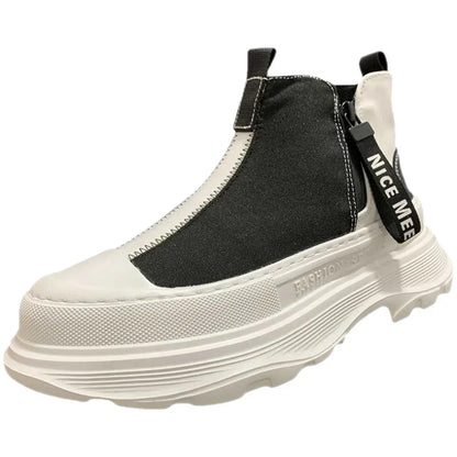 Men's Best Fashion Leather shoes Autumn New Thick-soled Lightweight High shoes High-top Trend Casual White Shoes Chelsea...