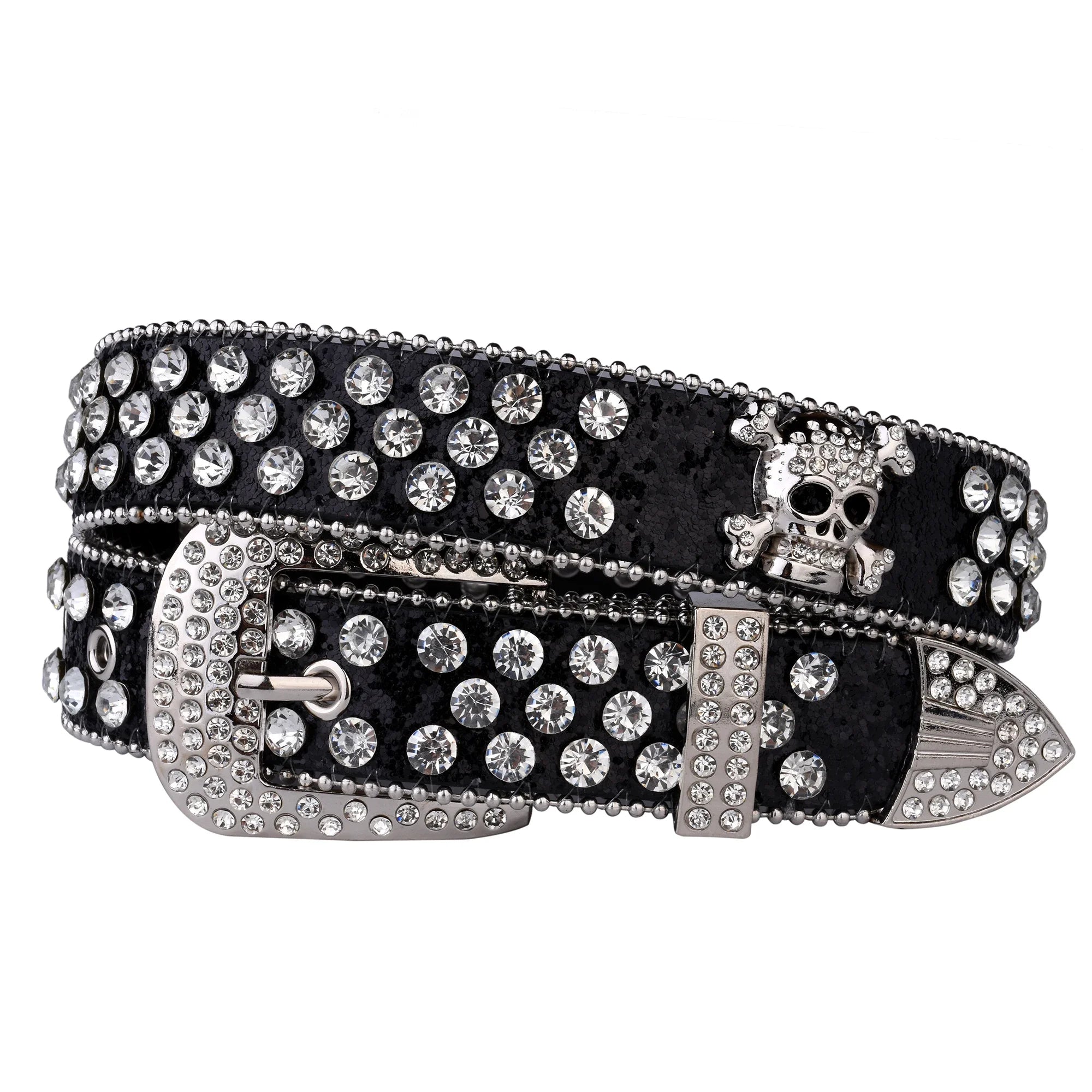 Rhinestone SkullBelt Western Cowgirl Belts For Women Girls Studded PU Leather Country Belt