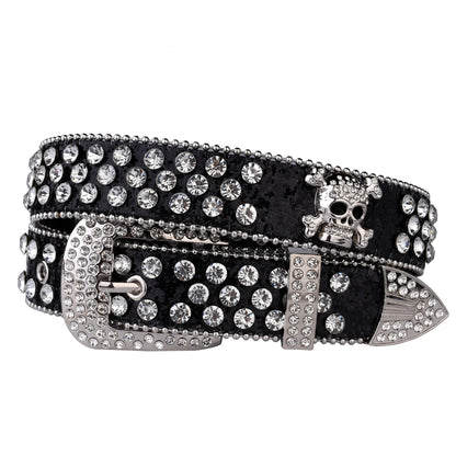 Rhinestone SkullBelt Western Cowgirl Belts For Women Girls Studded PU Leather Country Belt