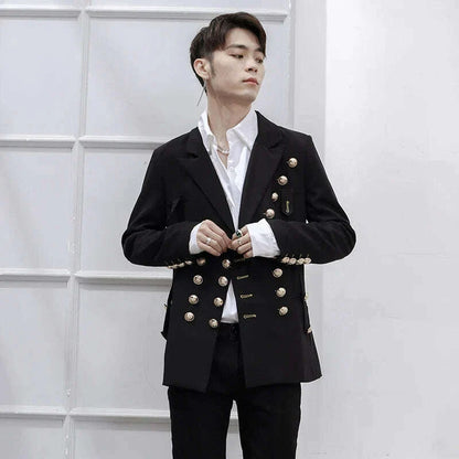 Spring And Summer New Black Personality Men's Jackets Singer Stage Suit Double Breasted Large Size Male Clothes Banquet Wedding