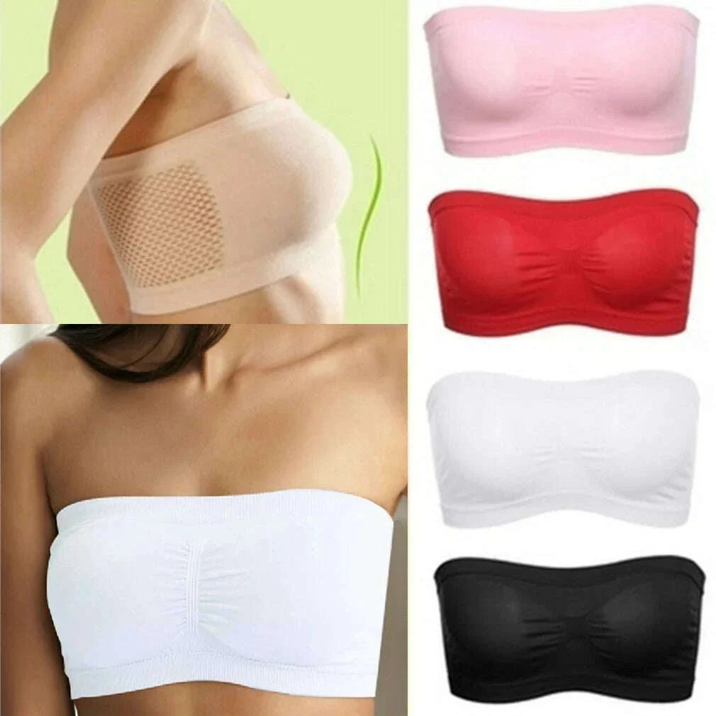 Women's Sexy Strapless Crop Top Summer Breathable Bra Mesh Bandeau Brassiere Invisible Unlined Chest Wraps Lady Tube Tops ﻿