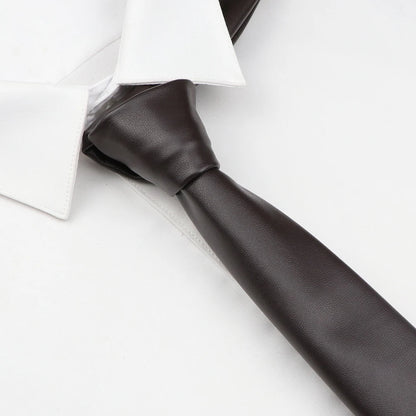 Men's New Novelty PU Leather Ties Casual Solid Colorful Red Black Blue Pink PU Neckties Necktie Wedding Business Suit...