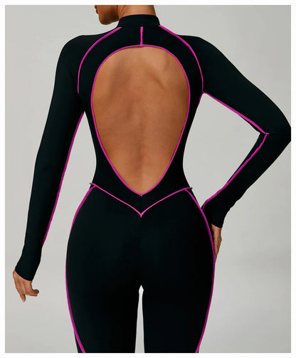 Yoga Bodysuits Women  Breathable Workout Sets Gym Clothes Push Up Fitness Running Sportwear Sexy Zipper Leggings Suit