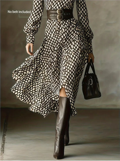Lantern Long Sleeve Dress New Style Lapel Print Women's Long Sleeved Elegant Lapel Collar Dress Casual And Comfortable...