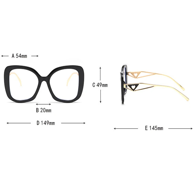 Luxury Brand Oversized Square Reading Glasses Women Triangle heart Temple Eyeglasses Blue Light Blocking Clear Computer...