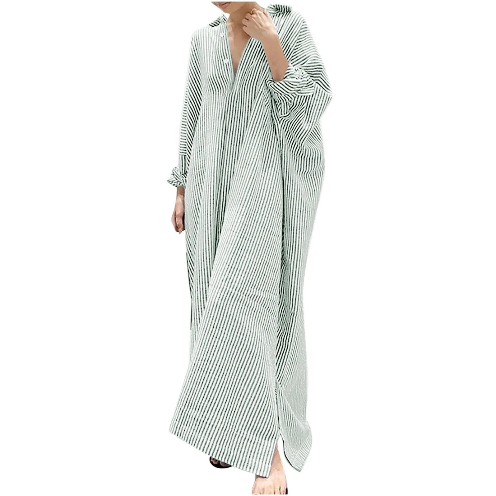 Elegant Outfits Summer Dress For Women Stripe Cotton Shirt Casual Loose Maxi Dresses Formal Occasion Dresses vestidos...