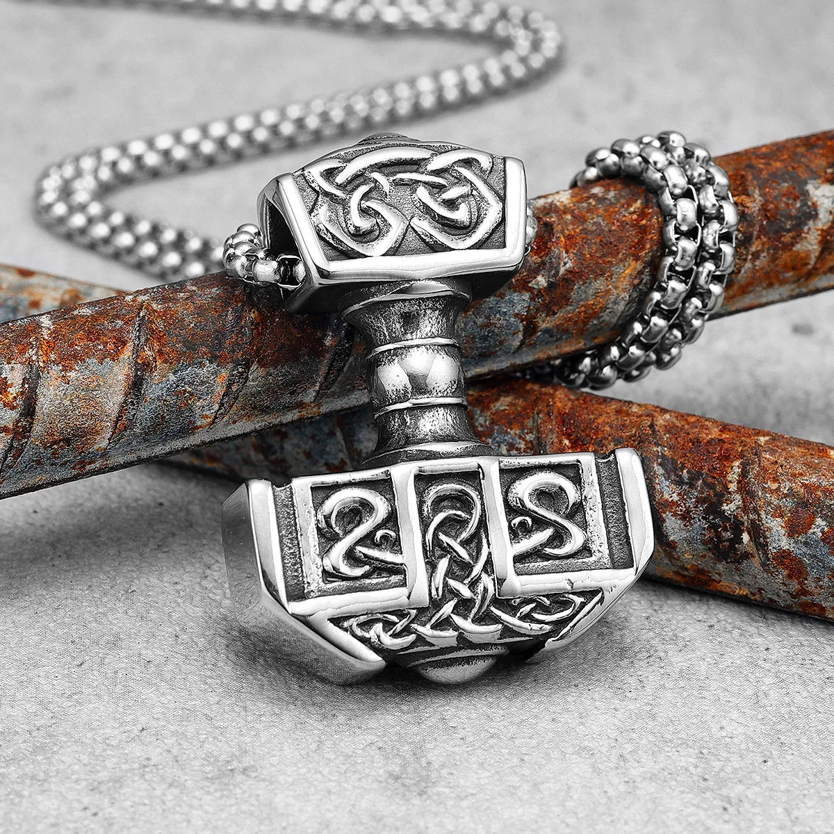 Thor's Hammer Men Necklaces With Pendant Stainless Steel Jewelry For Male Women Carving Punk Hip Hop Accessories Gifts...