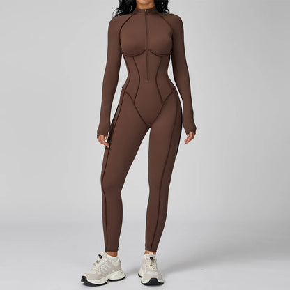 VITALINOVO Womens Running Onesie Athletic Romper Pants Long Sleeve Zip Up Hiking Outfits One Piece Workout Bodycon Jumpsuits
