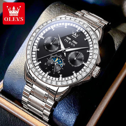 OLEVS 6695 Automatic Mechanical Men's Watches Luxury Brand Original Diamond Bezel Moon Phase Perpetual Calendar Man...