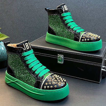 Rhinestone Luxury Designer Sneakers Italy Fashion Men Punk Hip Hop Platform Casual Shoes Trainers Business Wedding Loafers 93