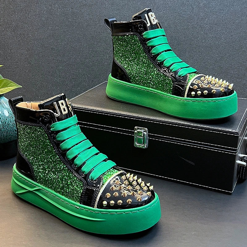 Rhinestone Luxury Designer Sneakers Italy Fashion Men Punk Hip Hop Platform Casual Shoes Trainers Business Wedding Loafers 93