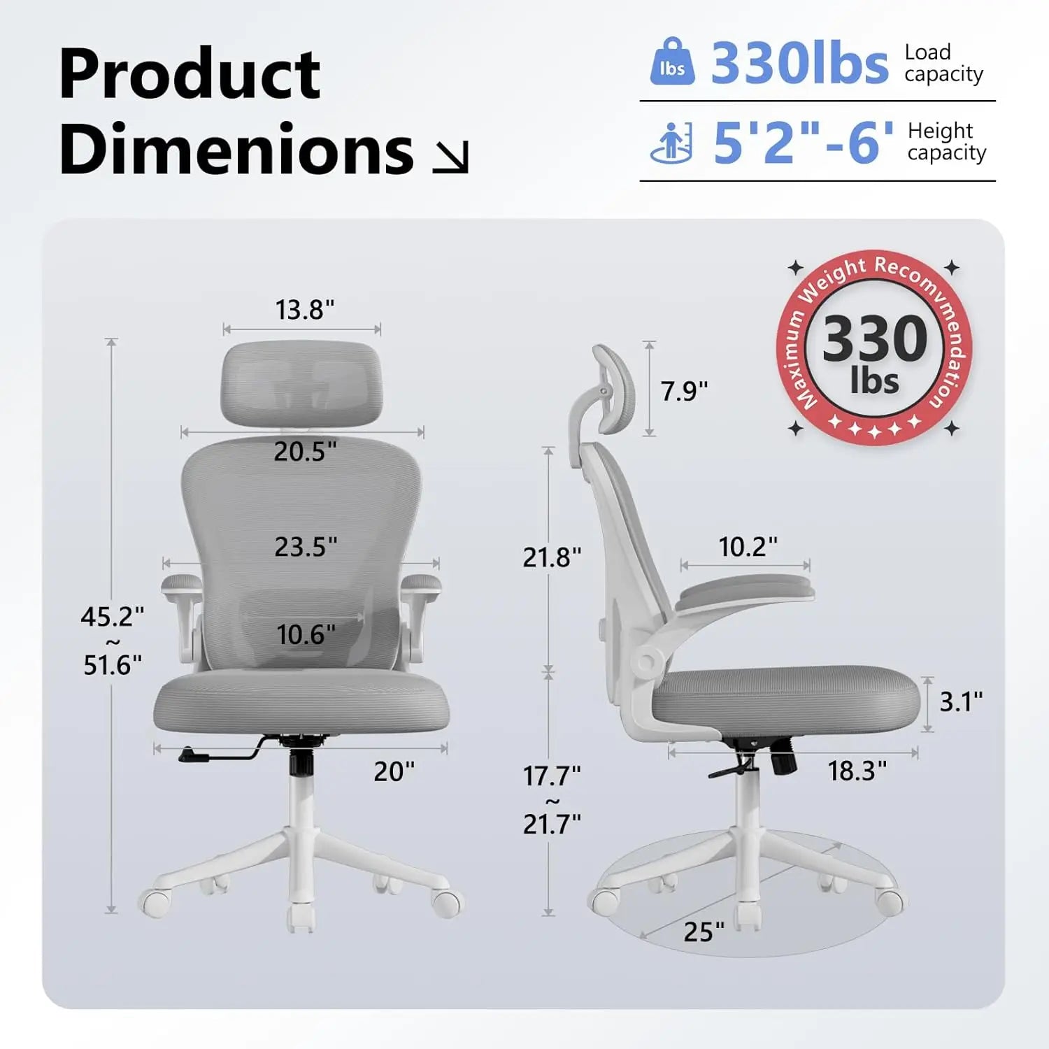 High Back Ergonomic Office Chair M903, Mesh Computer Desk Chair with Wheels, Adjustable Lumbar Support, Customized - Kimlud