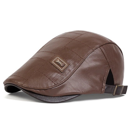 Men Retro Pu Leather Newsboy Caps JAMONT labeling British Painters Hats Spring Autumn Side Adjustable Flat Cap Hip Hop...