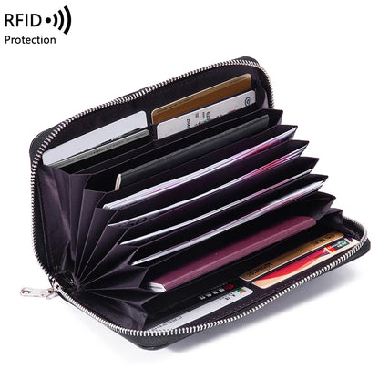 RFID Anti-Theft Cowhide Leather Wallet, Brush Head Layer, Long Passbook Passbook Passbook, Large Capacity Clutch Bag |...
