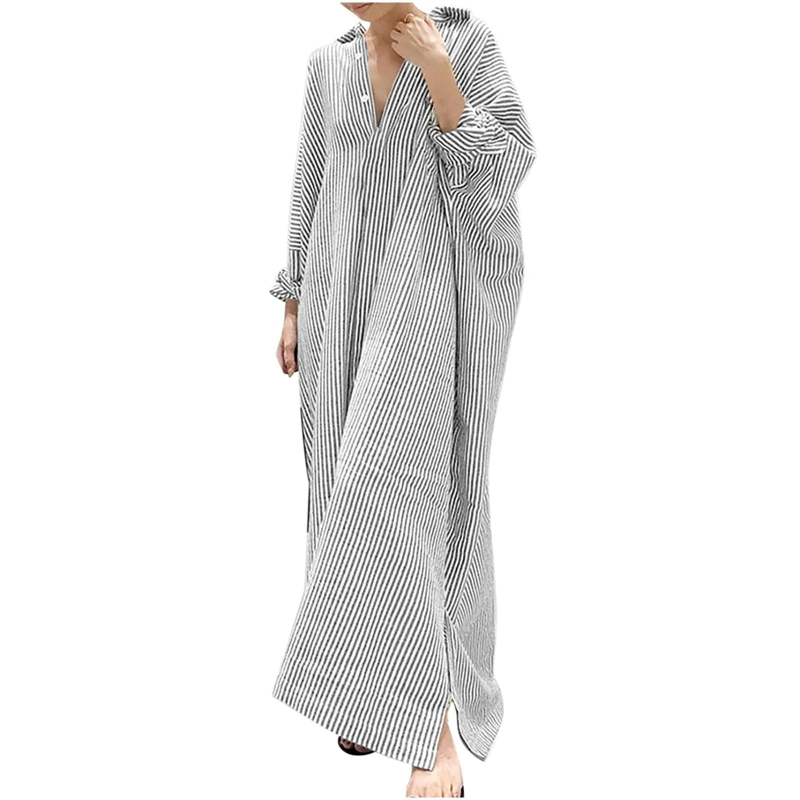 Elegant Outfits Summer Dress For Women Stripe Cotton Shirt Casual Loose Maxi Dresses Formal Occasion Dresses vestidos...