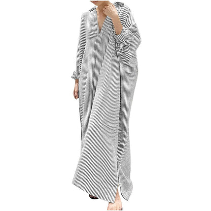 Elegant Outfits Summer Dress For Women Stripe Cotton Shirt Casual Loose Maxi Dresses Formal Occasion Dresses vestidos...