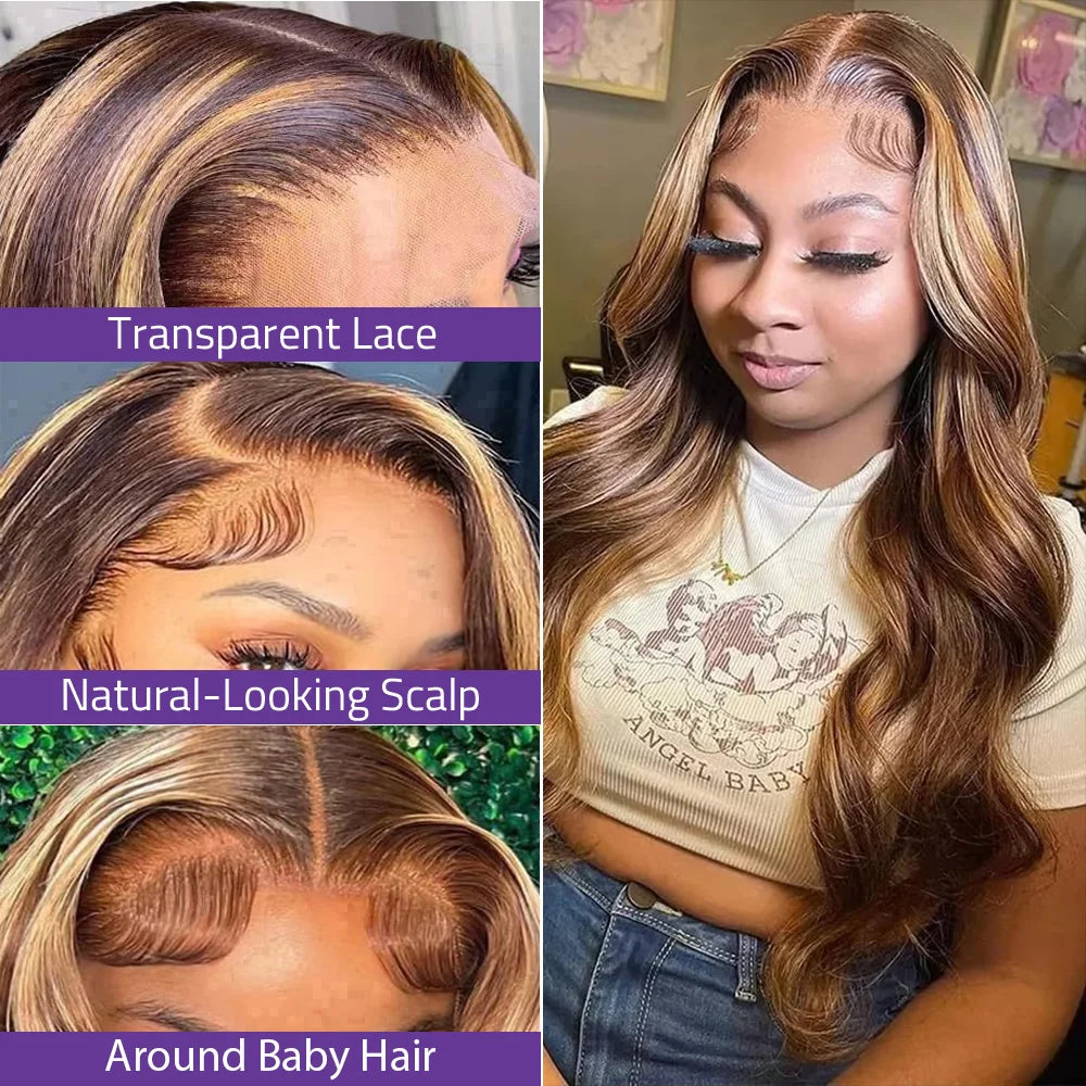 Body Wave P4/27 Highlight 13x6 HD Lace Front Wig 40 46 Inch Honey Blonde Colored 13x4 Lace Frontal Human Hair Wigs For...