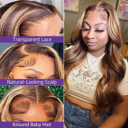 Body Wave P4/27 Highlight 13x6 HD Lace Front Wig 40 46 Inch Honey Blonde Colored 13x4 Lace Frontal Human Hair Wigs For...