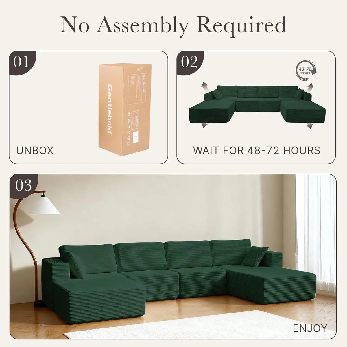 137" Modular Sofa Cloud Couch Sectional Sofa, U-Shaped Sofa with Chaise, Boneless No Assembly Required, Plush, Customized - Kimlud
