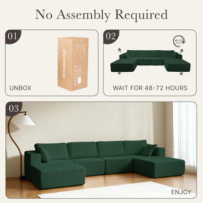 137" Modular Sofa Cloud Couch Sectional Sofa, U-Shaped Sofa with Chaise, Boneless No Assembly Required, Plush, Customized - Kimlud