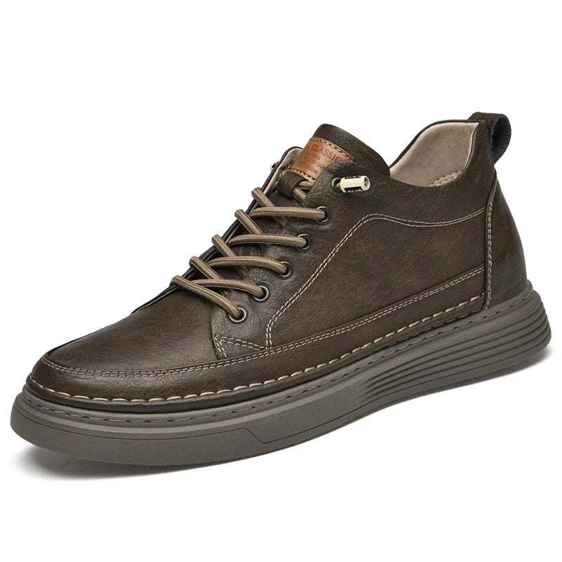 Italian Brand Men's Genuine Leather Casual Shoes Fashionable Beige Men's Hiking Shoes Camping High Top Shoes Big Size：36-47