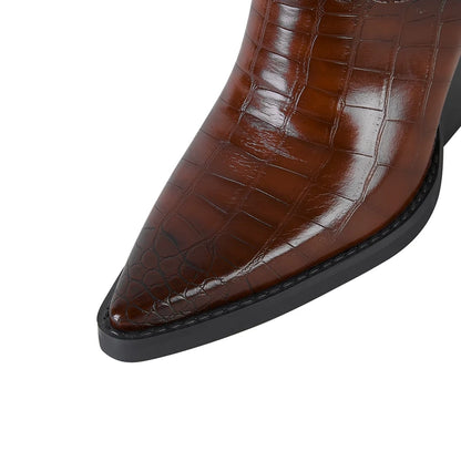 Kaky's New Pointed Stone Pattern Thick High Heels Large Women's Boots Western Boots Short Boots