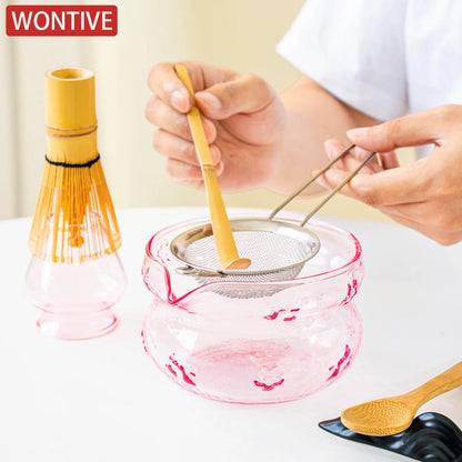 Pink and Purple Glass Matcha Matcha Bowl Heat-resistant Kung Fu Tea Set Accessories Ceremonial Matchas Mixing Bowl Kitchen tools