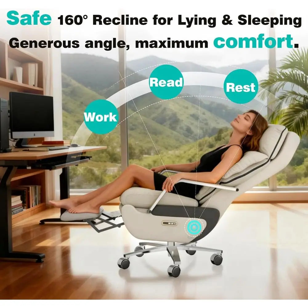 Executive Dual Motor Reclining Chair with Footrest, Massage & Pillow Support, Ergonomic PU Leather Desk Chair for Big...