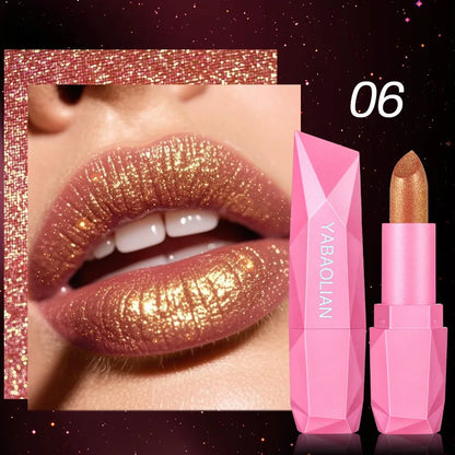 Gold Sparkling Brown Metallic Glitter Lipstick Long-Lasting Waterproof Non-Fade Shimmer Glitter Pearl Sexy Nude Lip...