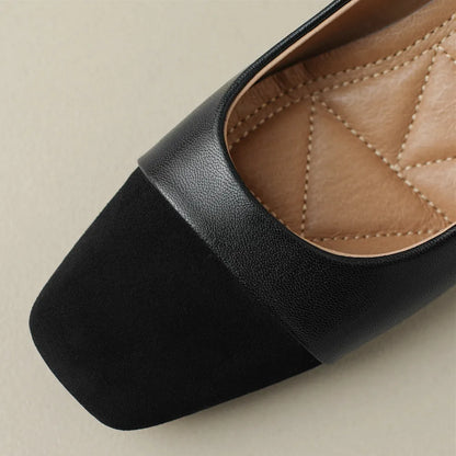 danxuefei plus size 34-42 women's genuine leather square toe slip-on pumps OL style elegant ladies 5cm thick low heel shoes sale - Kimlud