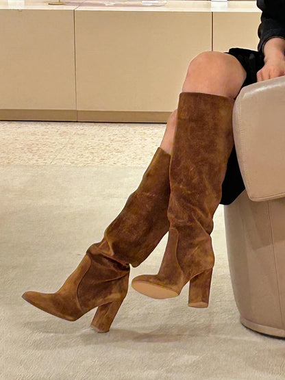 Sexy High Heels Women's Long Boots Fashion Elegant Suede Shoes 2025 Pumps Party Winter Boots New Suede Knee High Boots Mujer