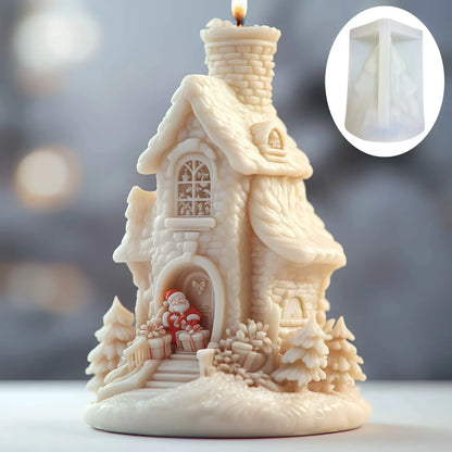 2025 Christmas House Fragrance Candle Silicone Mold Santa Claus Santa Claus Knocking On Door Giving Gifts Resin Plaster Molds