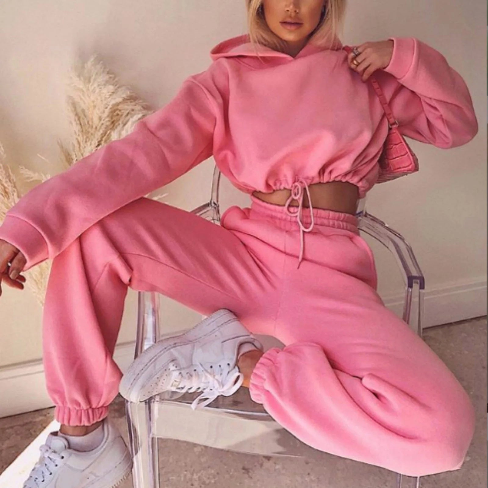 Fashion Trend Women's Wear, Long-sleeved Sports Casual Suit Waist Two-piece Set - Kimlud
