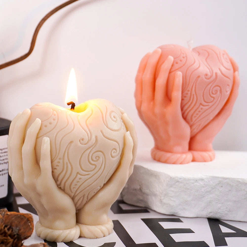 Valentine's Day Ornament Silicone Candle Mold DIY Hand Hold Heart Soap Molds Plaster Chocolate Baking Making Home Festival Decor