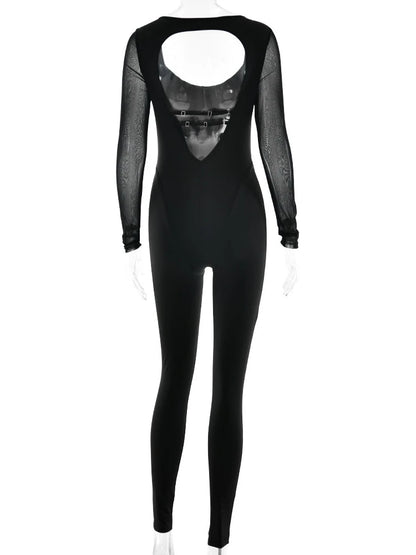 Chic Backless Sports Jumpsuits Women Long Sleeve Hollow Out Fitness Yoga Bodysuit Female High Waist Tunics One Piece Gym Overall - Kimlud