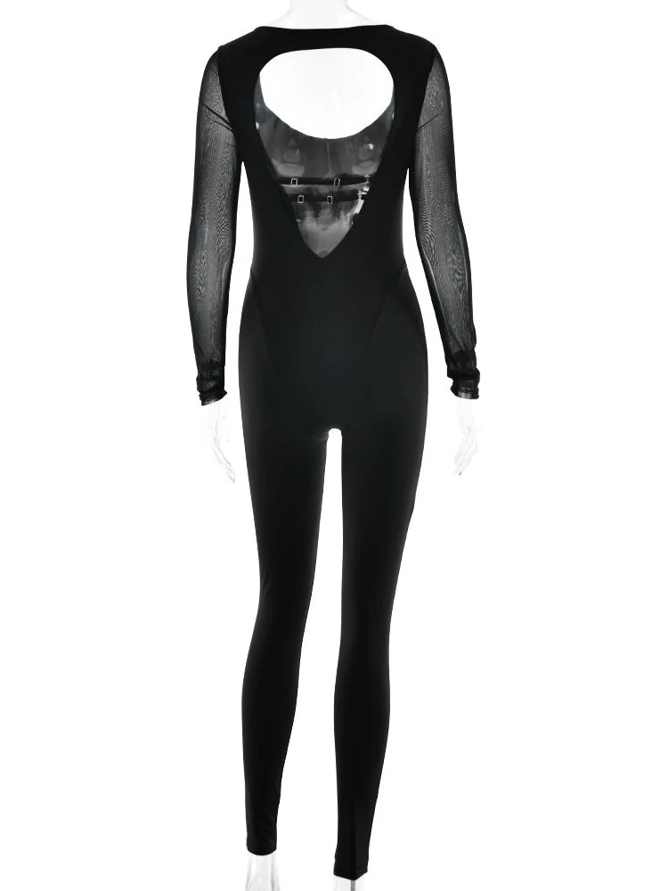 Chic Backless Sports Jumpsuits Women Long Sleeve Hollow Out Fitness Yoga Bodysuit Female High Waist Tunics One Piece Gym Overall - Kimlud