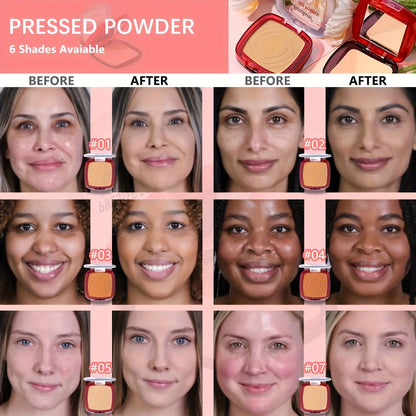 Matte Full Coverage Pressed Powder Foundation With Puff Applicator, 24H Fresh Wear Matte Weightless Finishing Powder...