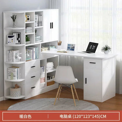 Computer Desk Bookshelf Integrated Shelves Drawers Large Laptop Home Bedroom Student Study Writing Desk Simple Office Table - Kimlud