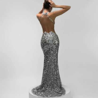 Ofherown Luxury Sequins Beaded Mermaid Evening Dresses Halter Deep-V Neck Prom Gowns Formal vestido de noche Customized