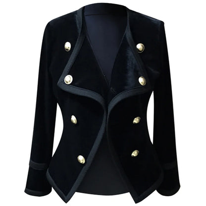 Women Short Jacket Coat Autumn Winter Double Breasted Suit Female Velvet Black Slim Outwear