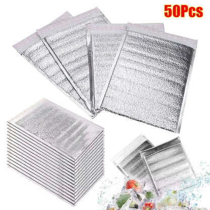 50Pcs/Pack Ice Cold Warm Aluminum Foil Bag Food Thermal Drink Storage Insulation Bag Delivery Carrier with Closure Cooler Bag