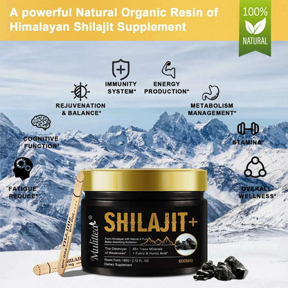 Mulittea 100% Pure shilajits with 85+ Trace Minerals & Fulvic Acid Support Immune and Metabolic Health Brain Focus and Memory