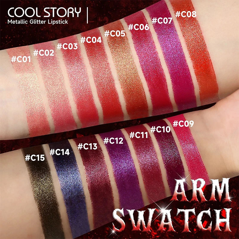 15 Colors Metallic Purple Chameleon Lipstick Waterproof Long Lasting Pearlescent Glitter Diamond Lipstick Halloween...