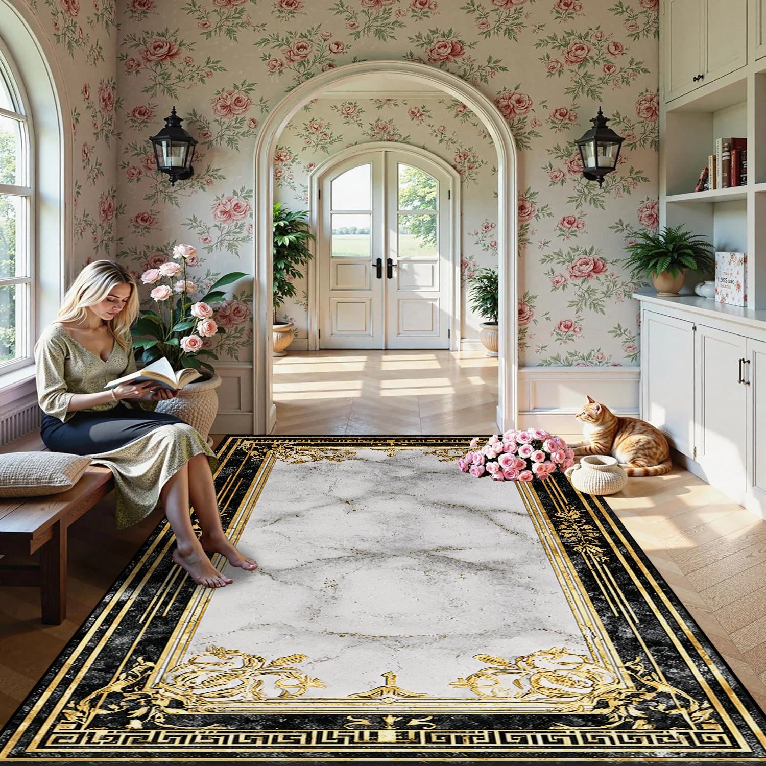 Luxury European Style Carpet Living Room Decoration Aesthetic Non-slip Fluffy Rug Customizable Marble Pattern Floor Mat Washable - Kimlud