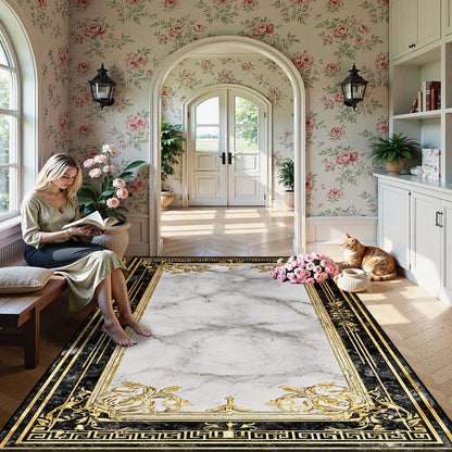 Luxury European Style Carpet Living Room Decoration Aesthetic Non-slip Fluffy Rug Customizable Marble Pattern Floor Mat Washable - Kimlud